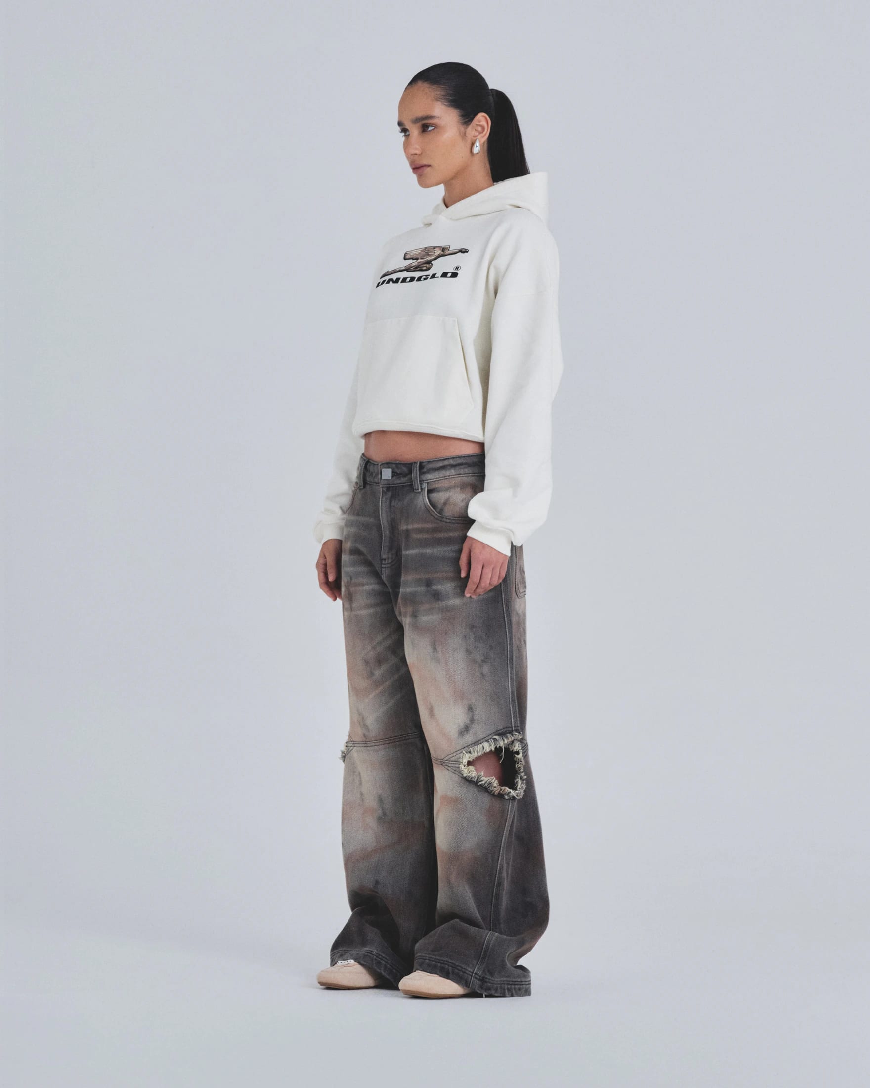 W Holy State Deco Boxy Fit Hoodie White - imagen 5