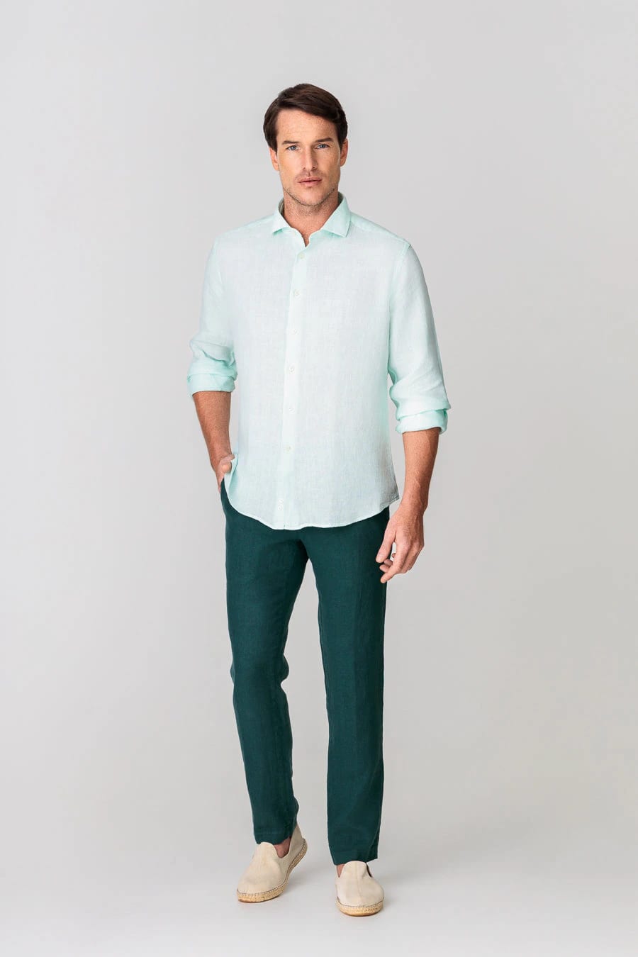 Men's linen shirt light turquoise - imagen 2