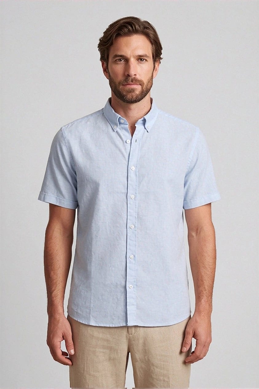 Camisa en lino y algodón manga corta para hombre Jon Sonen 017225037 - imagen 3