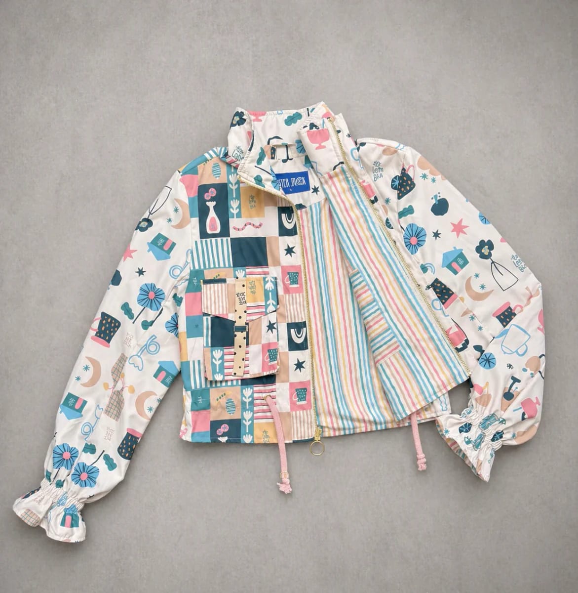 Chaqueta corta estampada crema - imagen 3