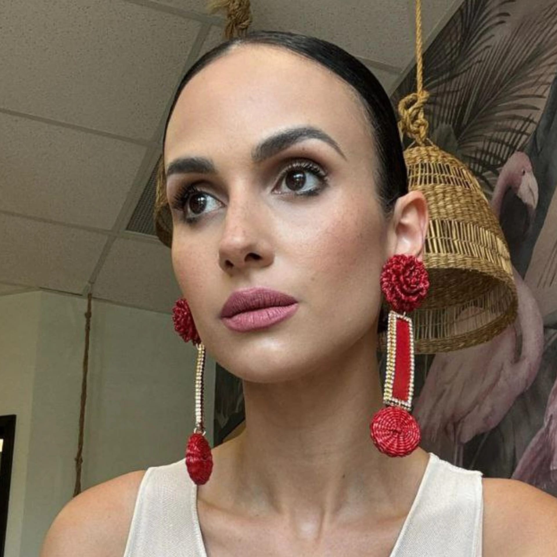 Long Red and Gold Earrings - imagen 3