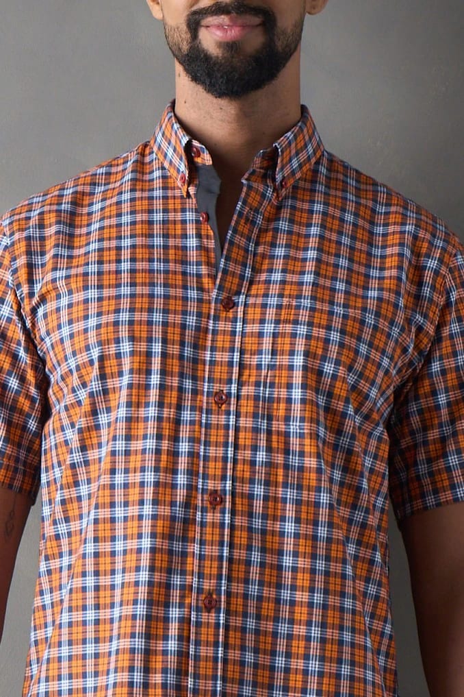 Camisa manga corta a cuadros naranja - imagen 3