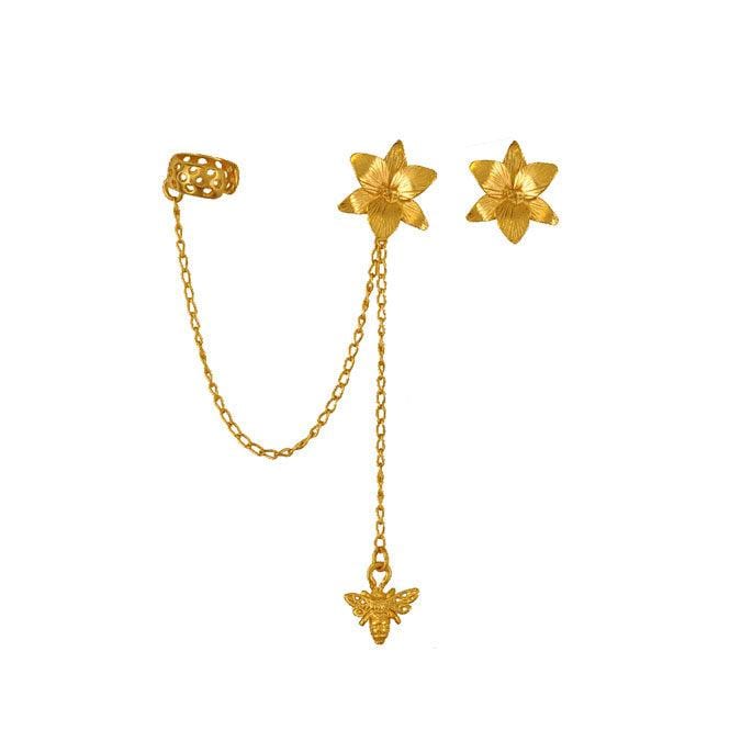 Ear cuff dorado y arete Vuelo de Vida - imagen 1