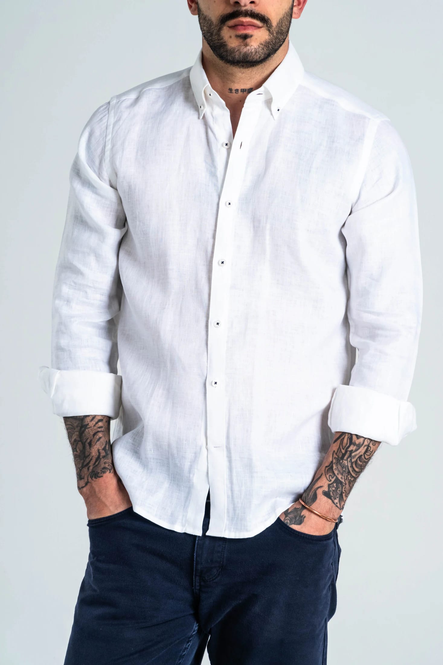 Camisa Botón Contraste Lino Blanco - imagen 2