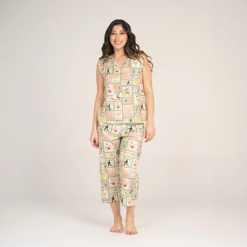 Conjunto de Pijama Pantalón Capri Estampilla. - imagen 1