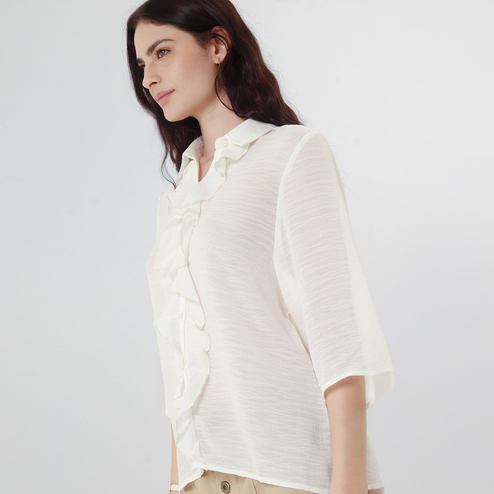 Blusa Cuello Camisero Manga 3/Cuartos - imagen 1