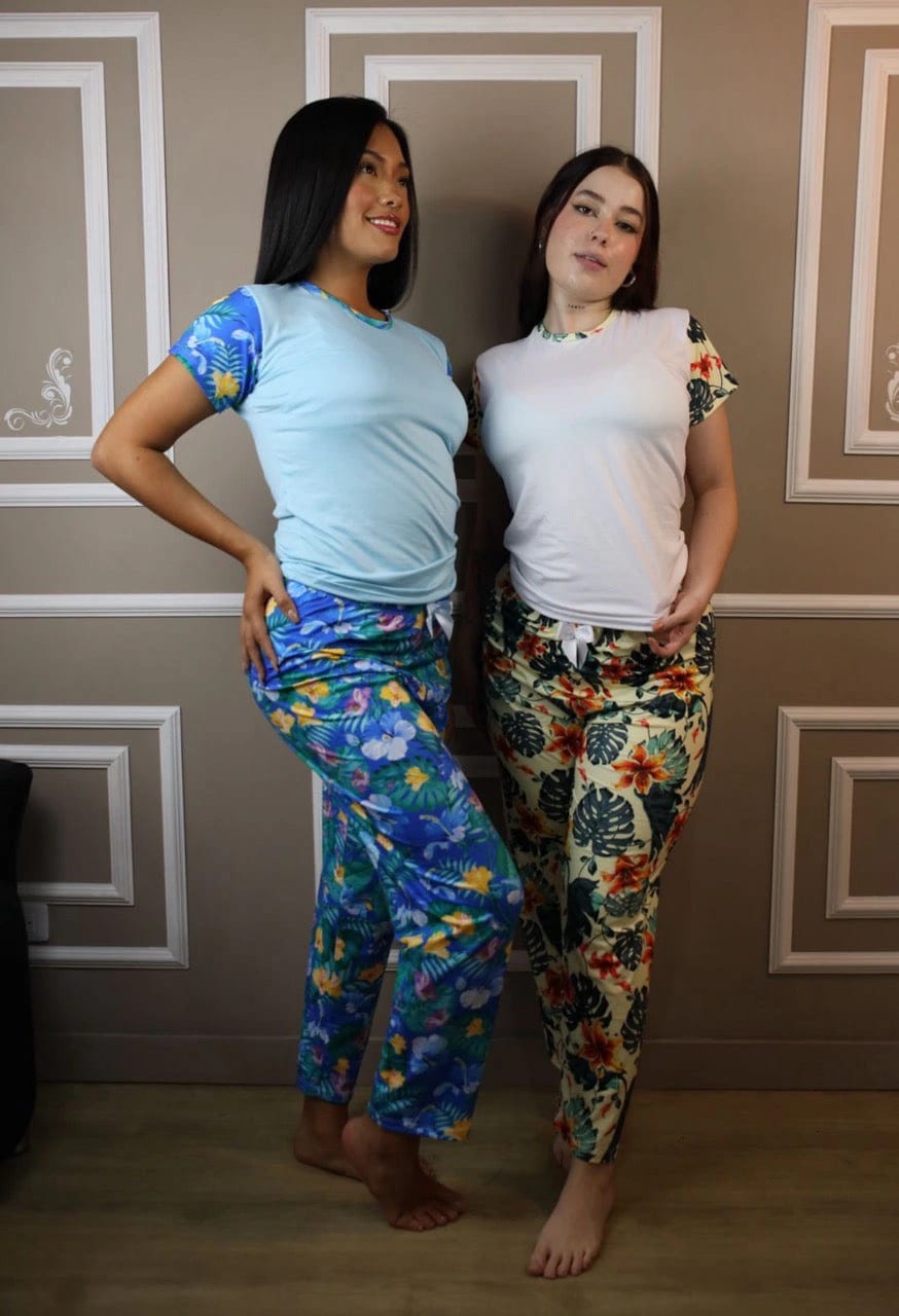 Pijama Pantalón flores azul - imagen 4