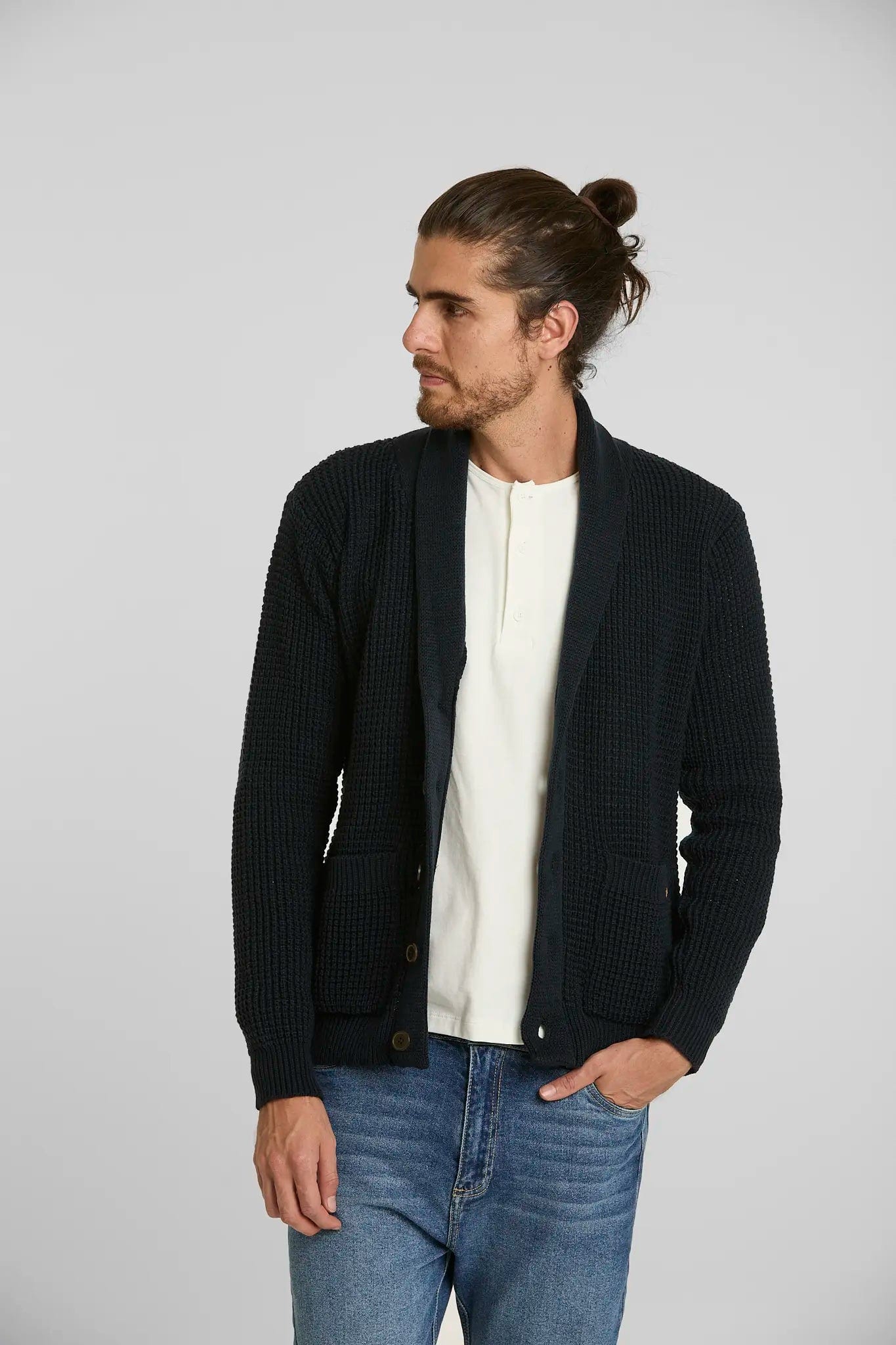 Sweater Tejido Shawlneck Azul Oscuro - imagen 8