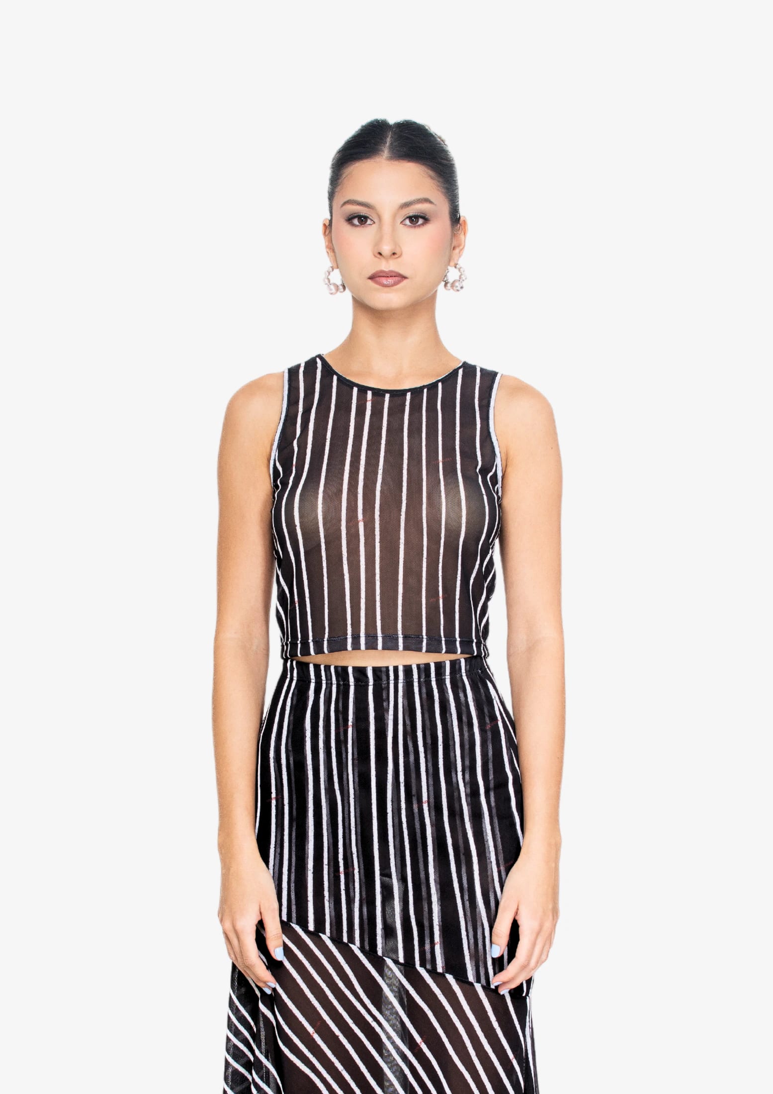 Black Stripes Mesh Crop Tank Top - imagen 1