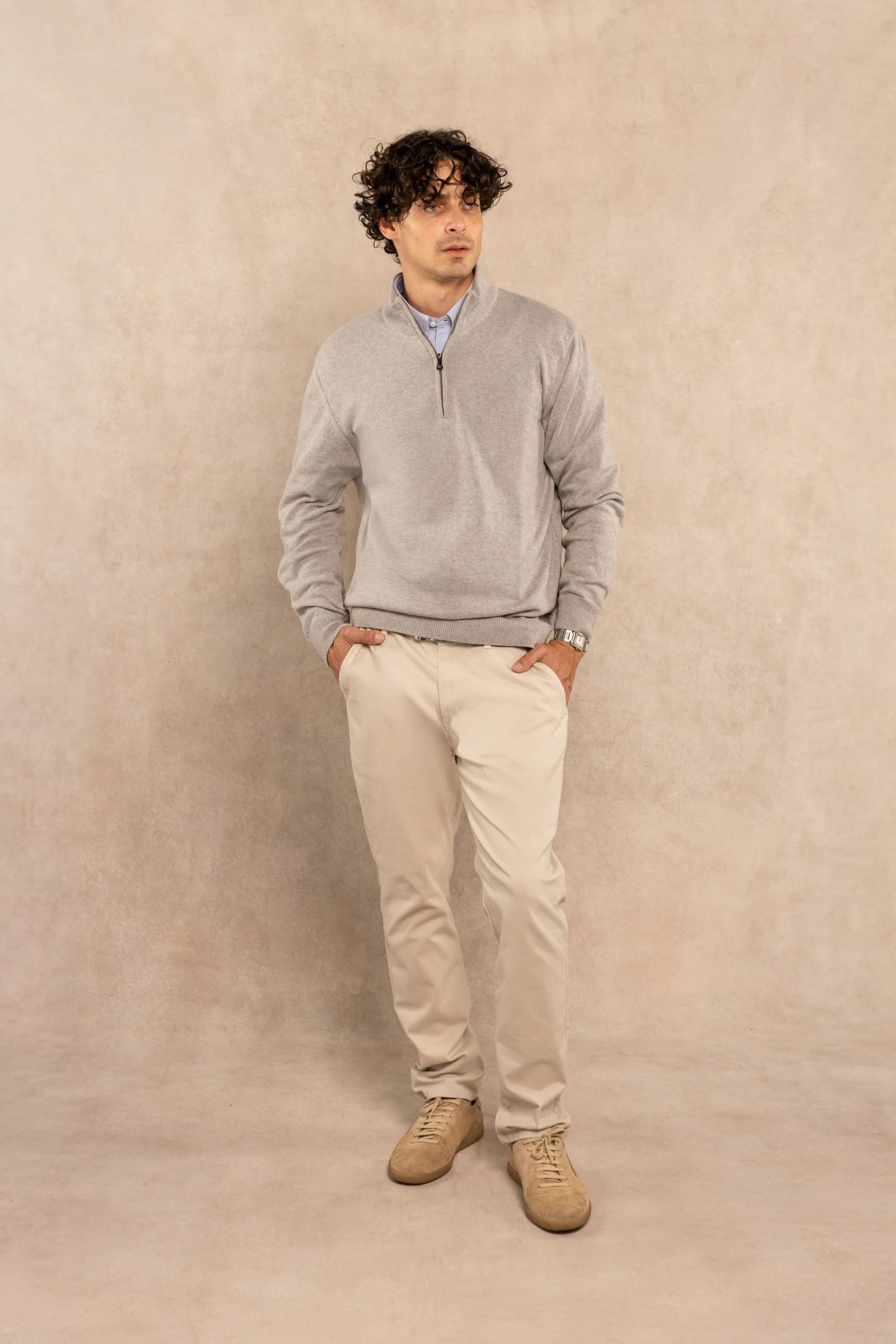 Halfzip Algodon Peinado Antiarrugas Gris Claro - imagen 2
