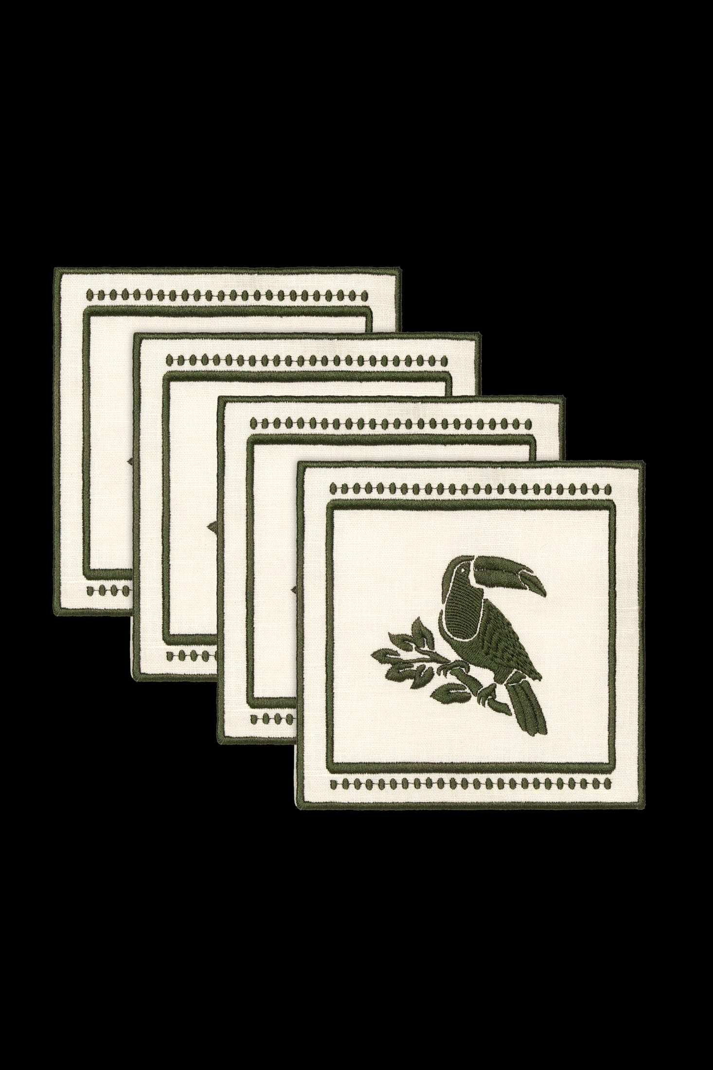 Tucan Linen Cocktail Napkin Set of 4 / Green - imagen 1