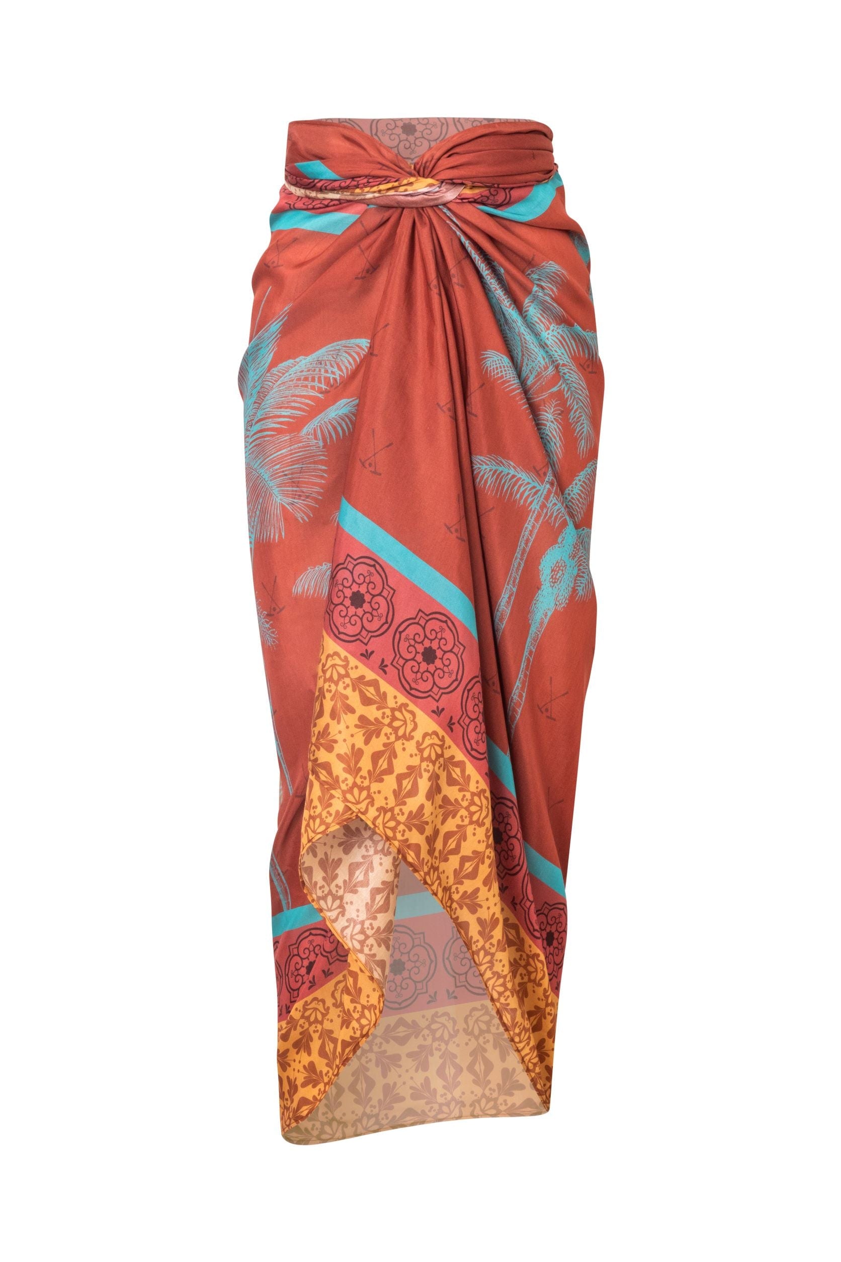 De La Falaise Cotton-Silk Sarong / Terracota Palms - imagen 1