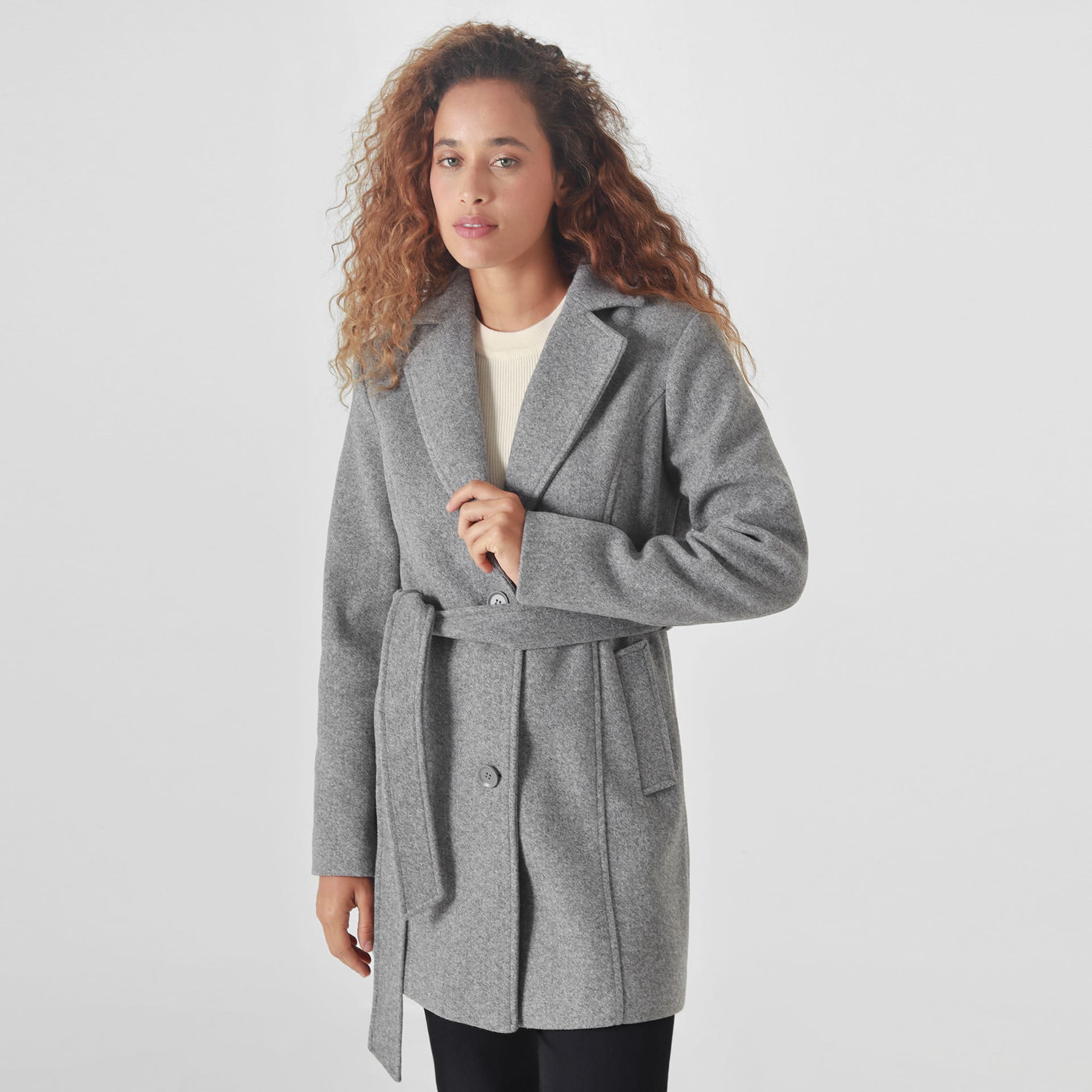 Chaqueta abrigo manga larga cuello solapa con lazo - imagen 12