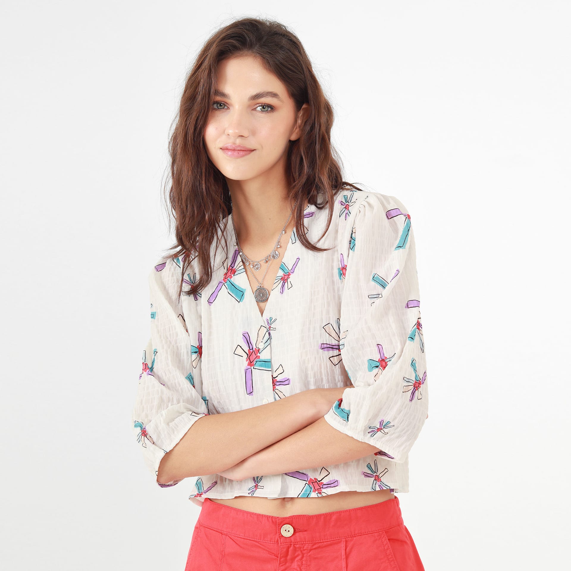 Blusa Cuello V Manga 3cuartos - imagen 3