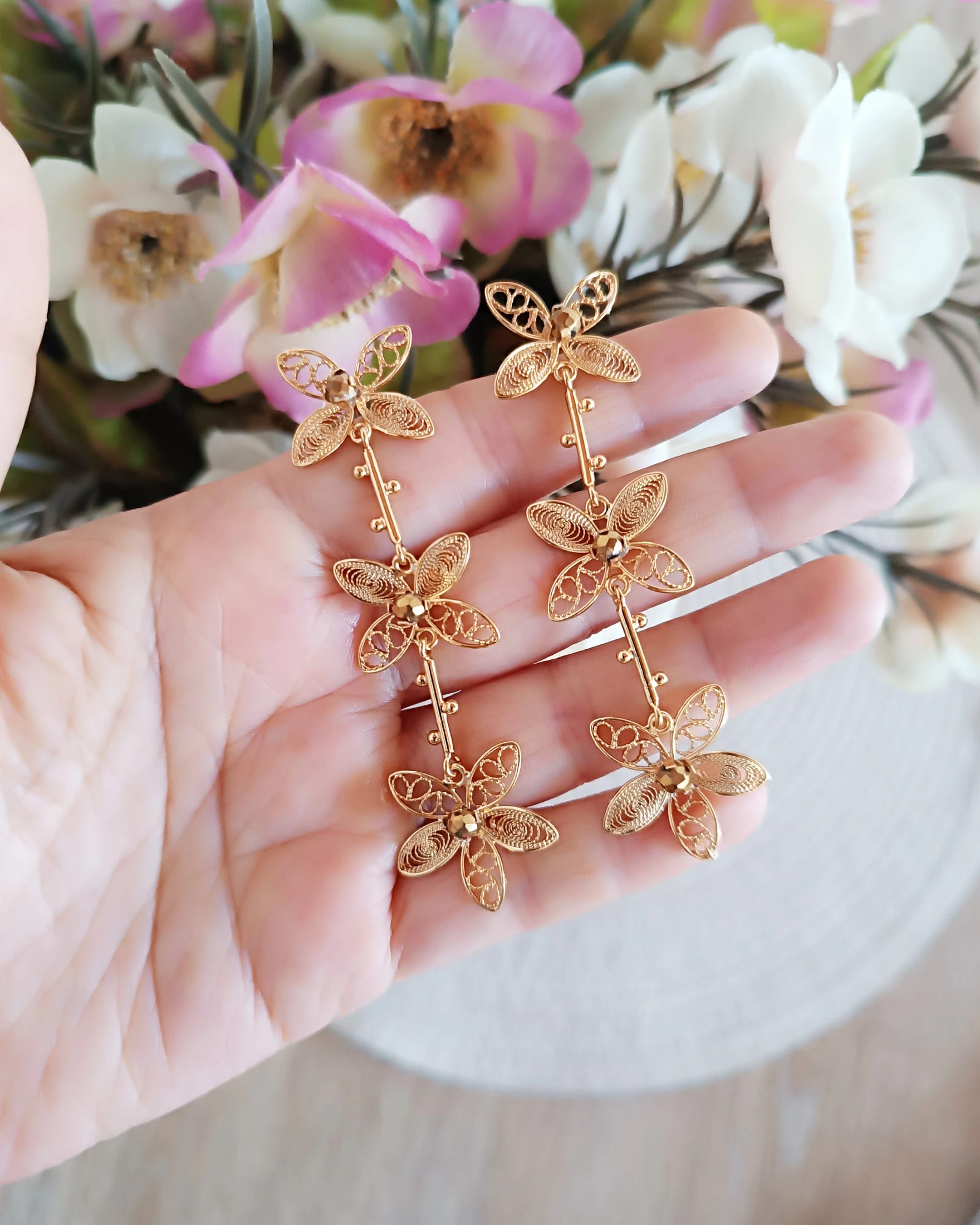 Aretes filigrana tres flores Berenice - imagen 3