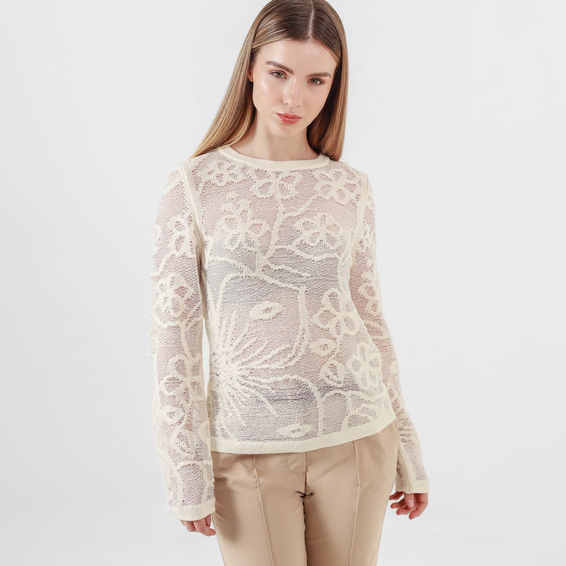 Sweater textura flor cuello redondo manga larga - imagen 2