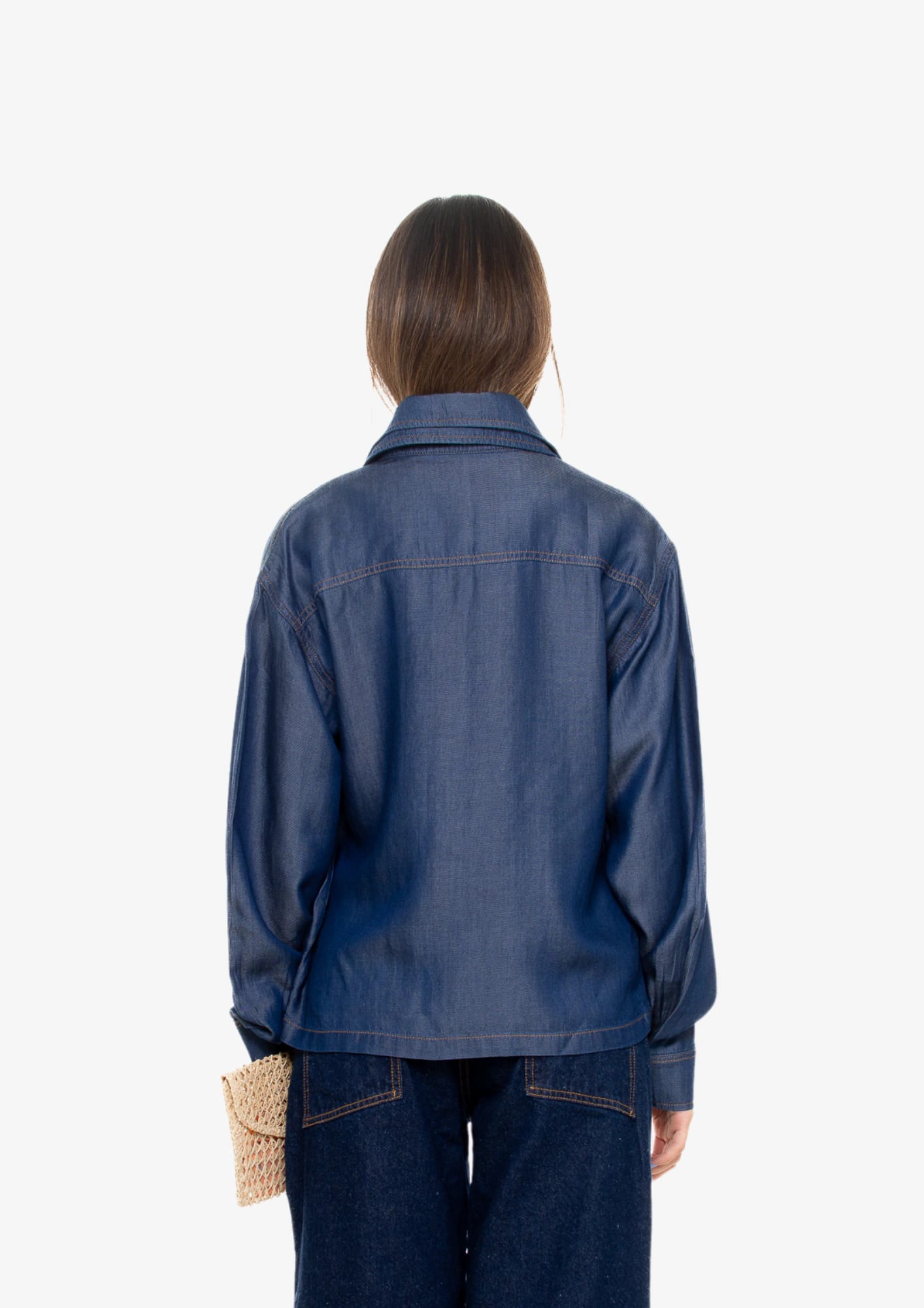 Dark-Wash Long-Sleeve Double Neck Shirt - imagen 2