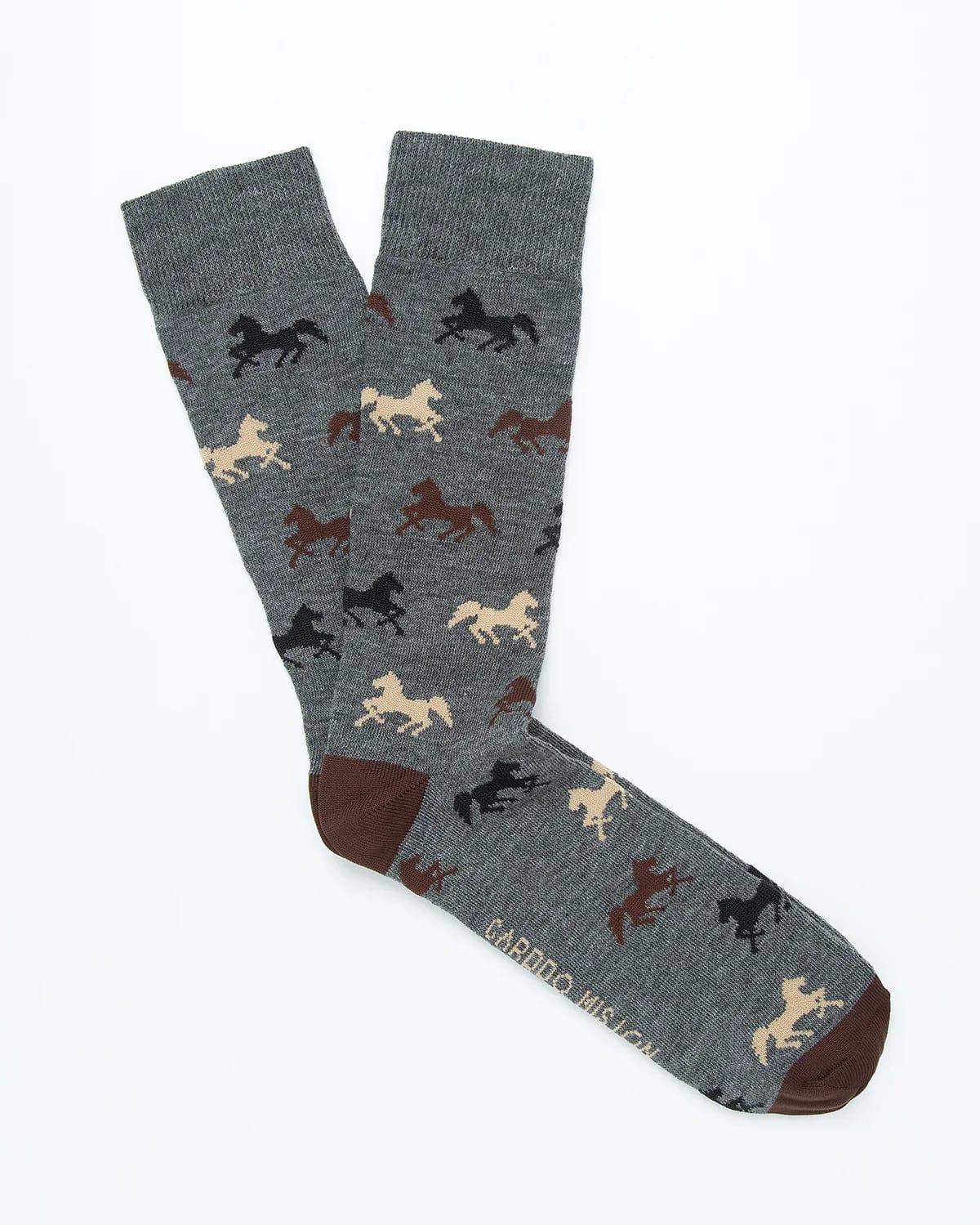 Medias Algodón Estampado Caballos - Fondo Gris - imagen 3