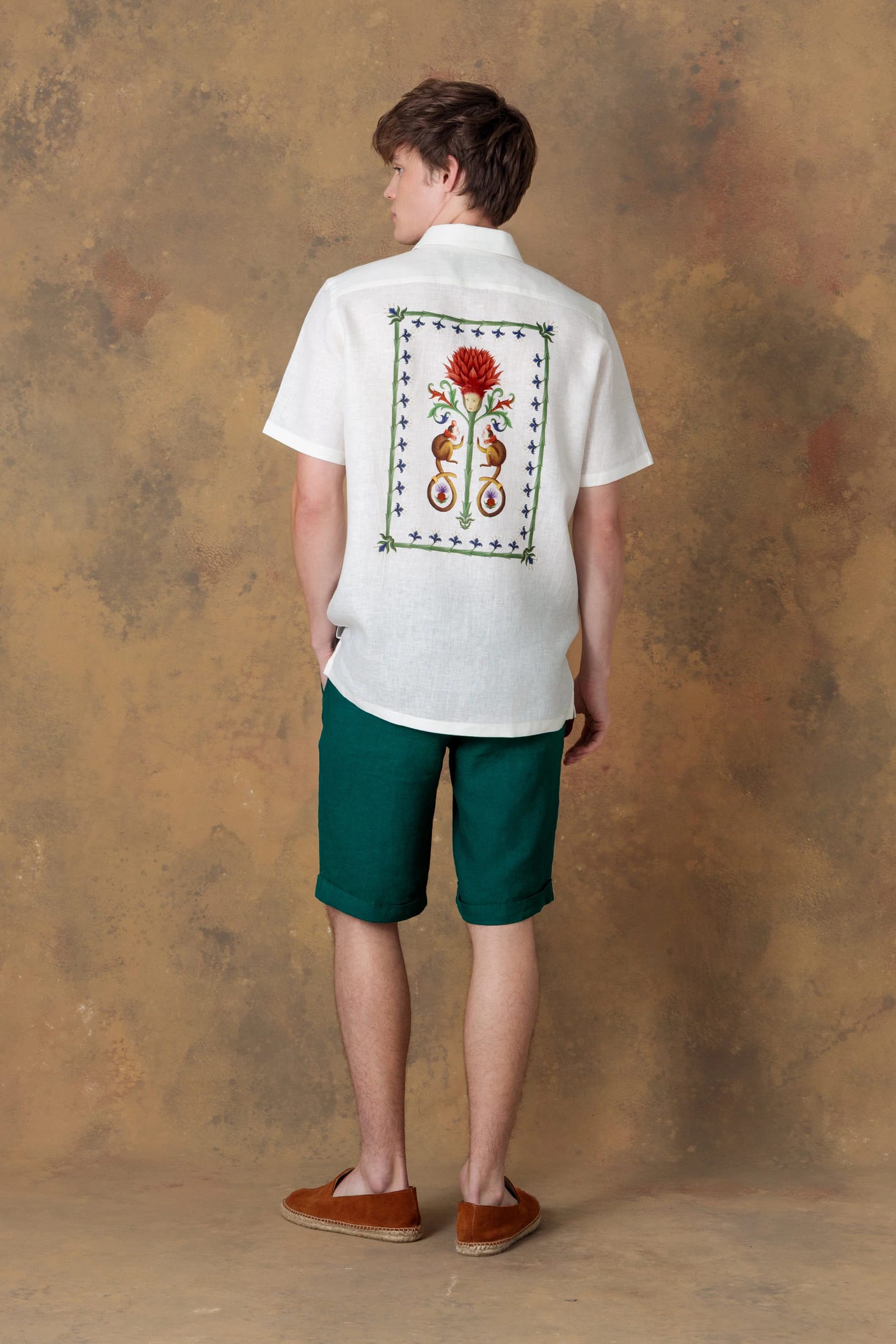 Men's linen shirt bowling spina white - imagen 2