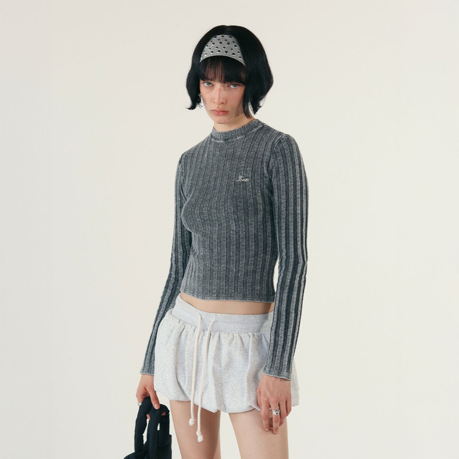 Slim Ribbed Long Sleeve - Washed Black - imagen 2