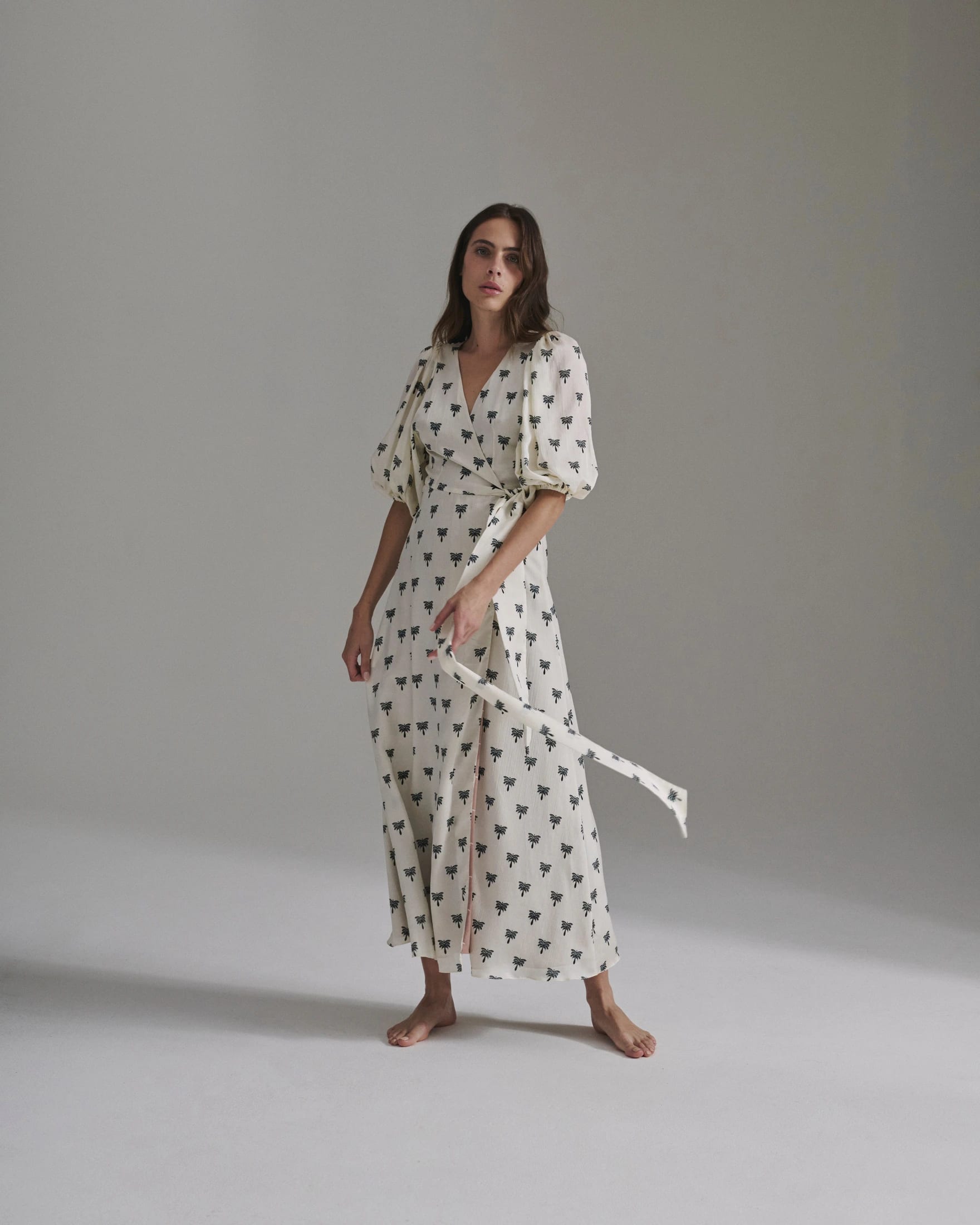 Ermita Martellato Silk Midi Dress / Ivory - Black Polka Palms - imagen 1