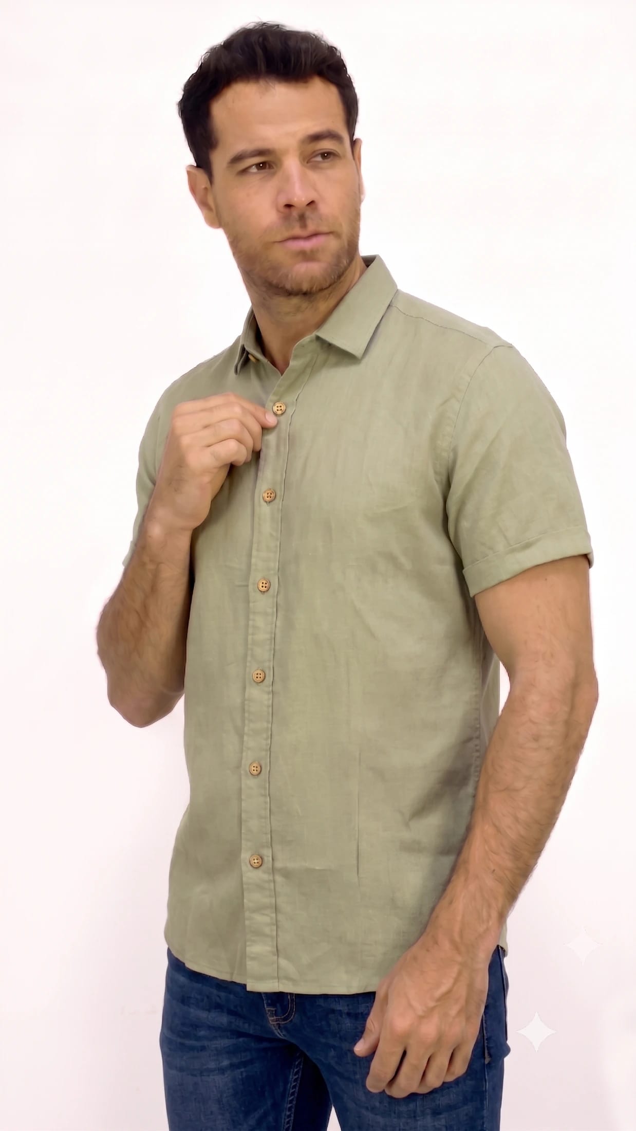 CAMISA LINO MANGA CORTA GRIS PARA HOMBRE - imagen 2
