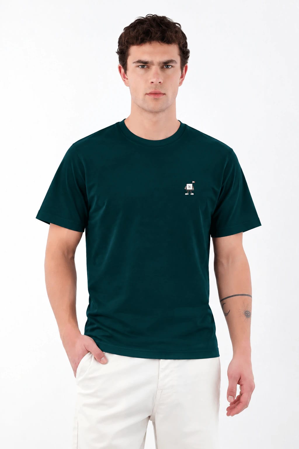 Camiseta gráfica regular fit con mini gráfico al pecho de algodón verde petróleo para hombre - imagen 1