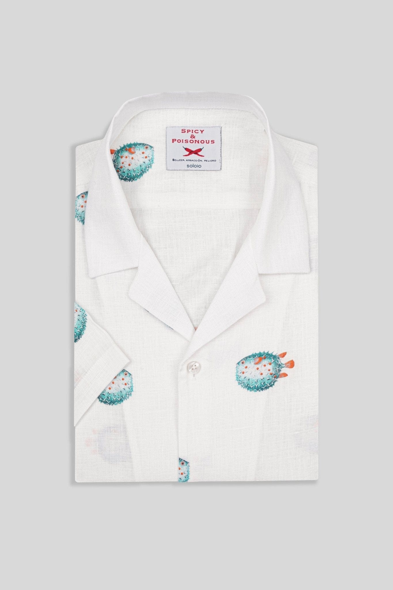Men's linen shirt green separate pufferfish - imagen 2