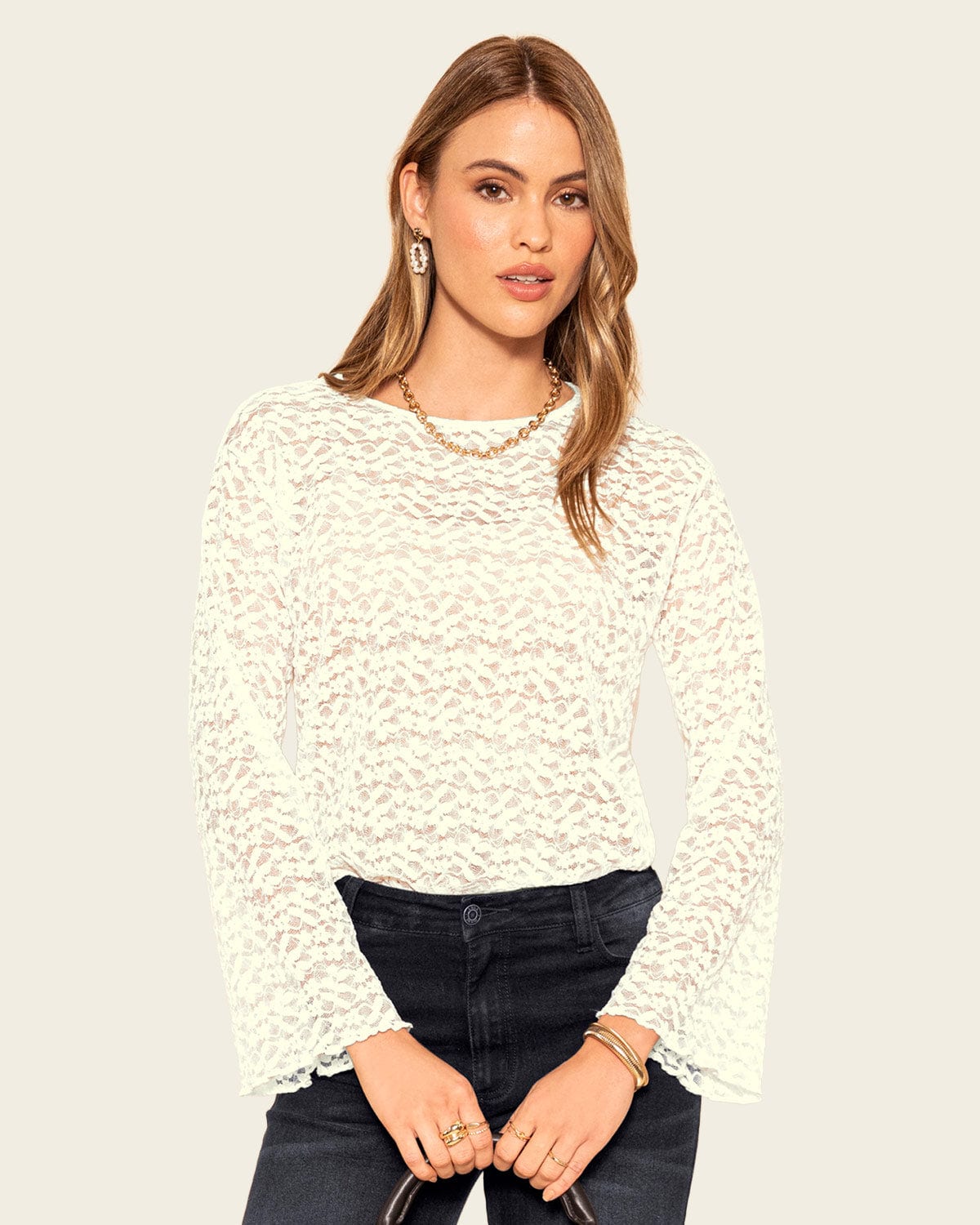 Blusa manga larga en encaje - imagen 1