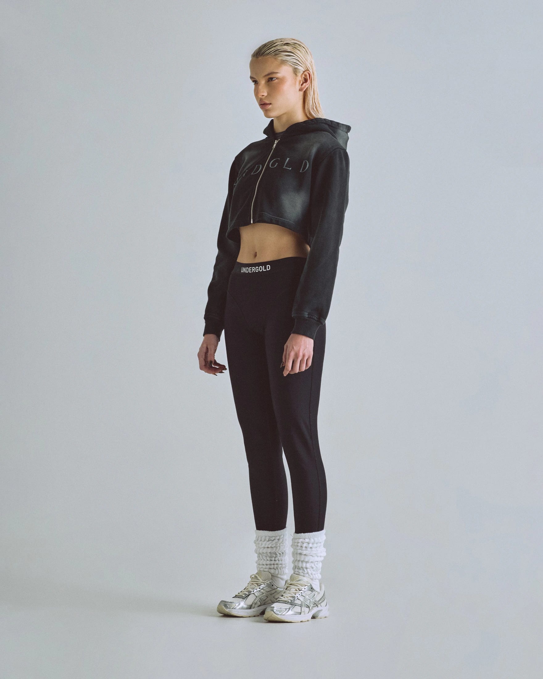 Eternal UNDGLD Slim Fit Zip Up Cropped Hoodie Smoky Black - imagen 5
