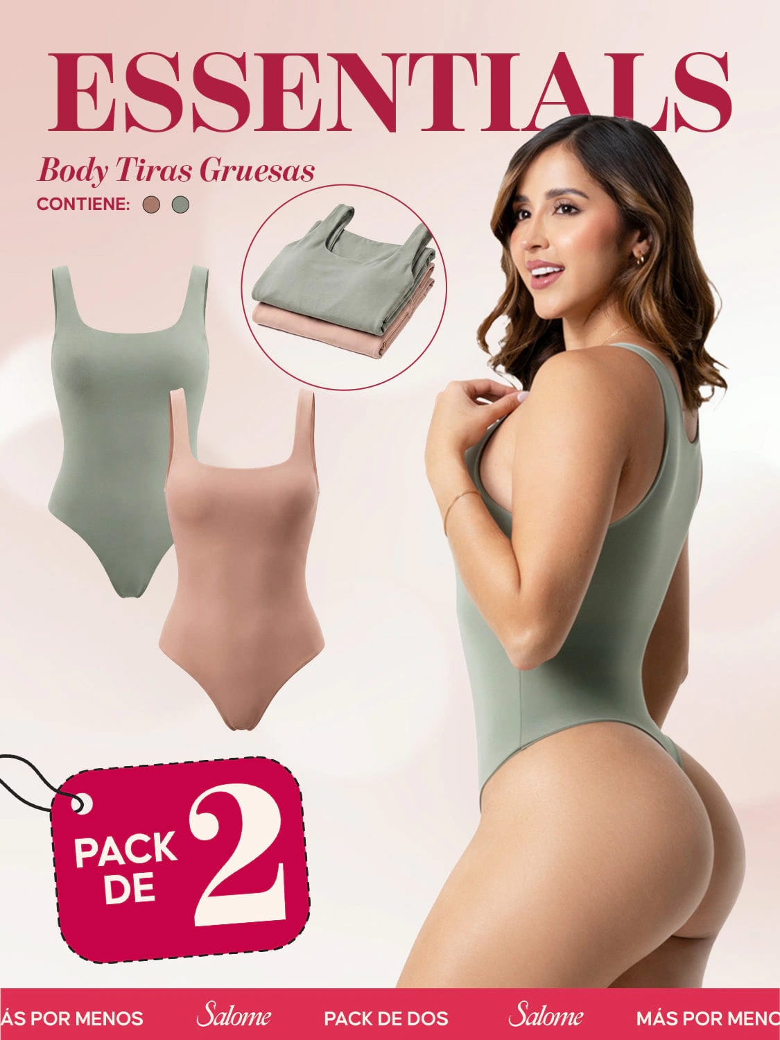 Paquete x2 Body Tiras gruesas, Escote Redondo, Control de Abdomen | Salome 5001 - imagen 2