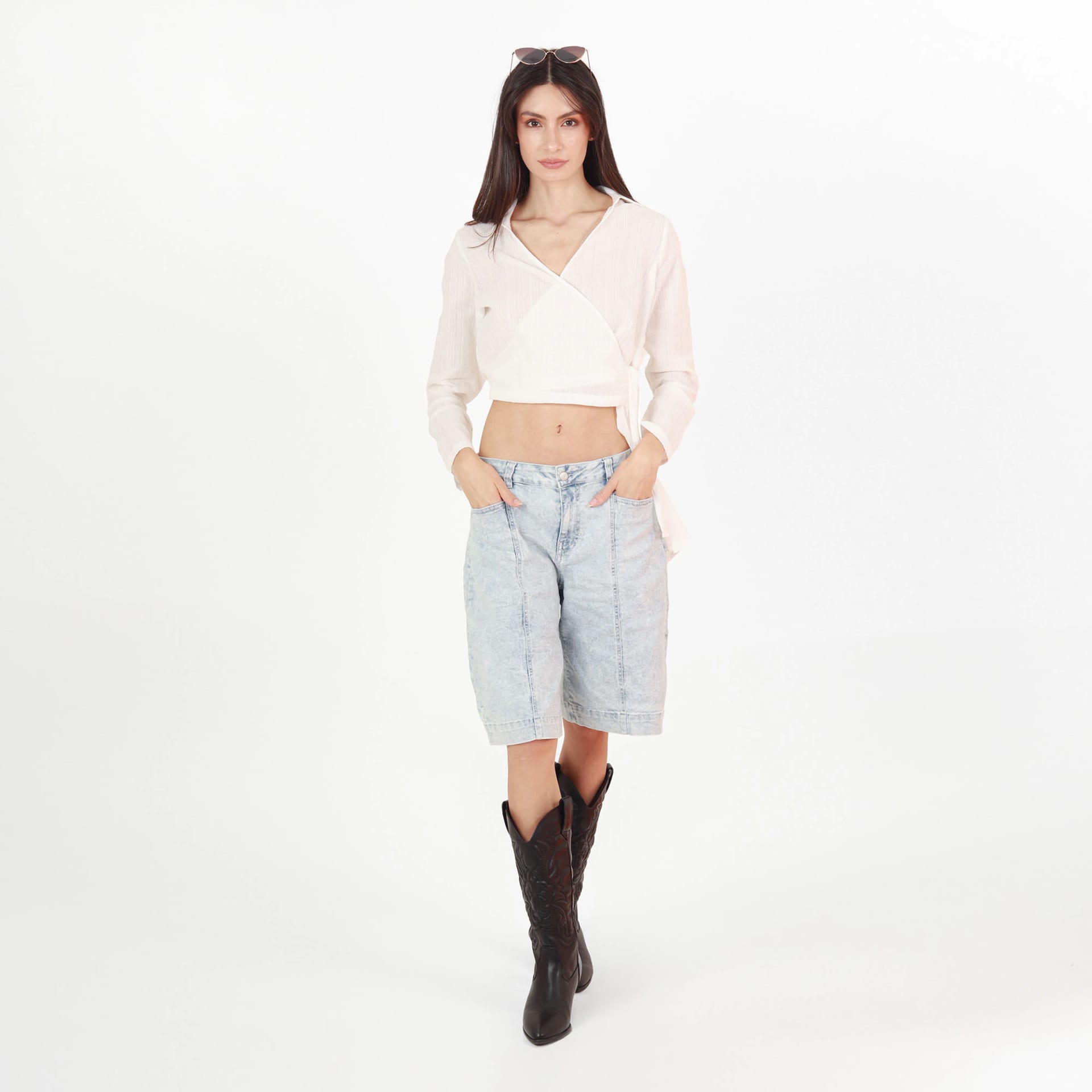Blusa Cuello V Manga Larga con Lazo - imagen 3