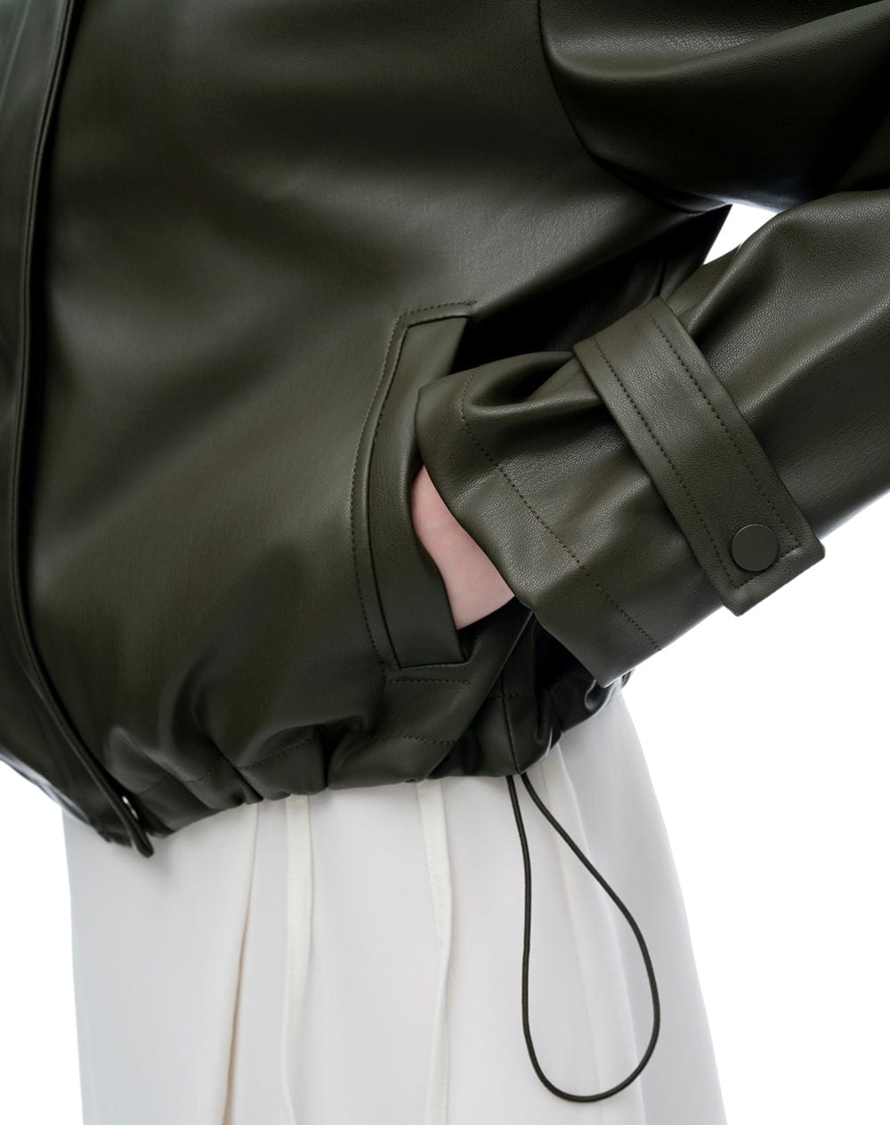 Chaqueta regular tipo cuero verde mujer - imagen 6