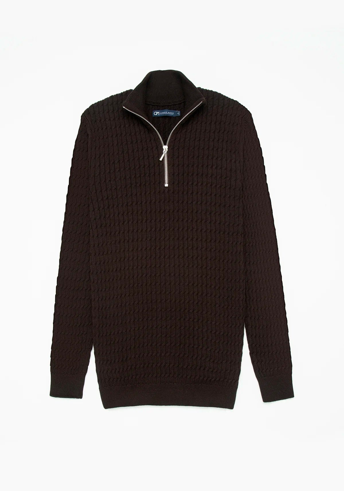 Saco Trenzado Half Zip Algodón Chocolate - imagen 1