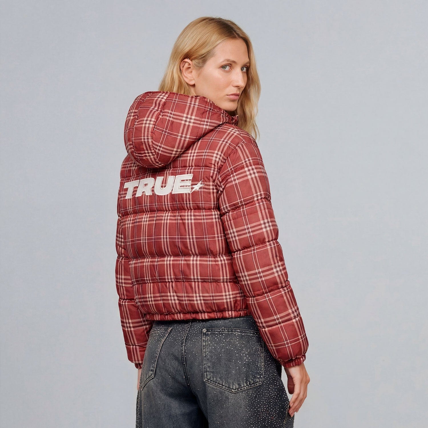 Intuition Plaid Puffer Jacket - Burgundy - imagen 2