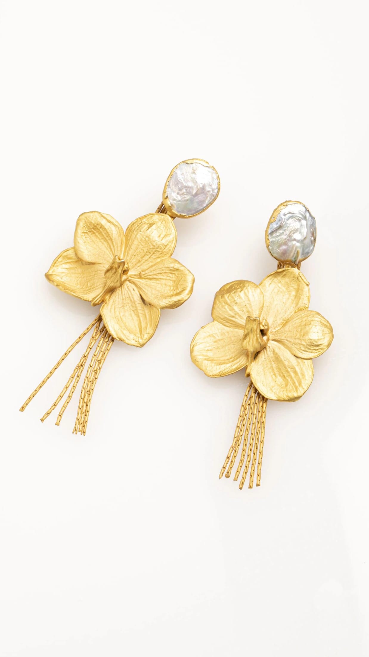 VANDA ORCHID AND PEARL STUD AND BACK WITH CHAINS - imagen 1