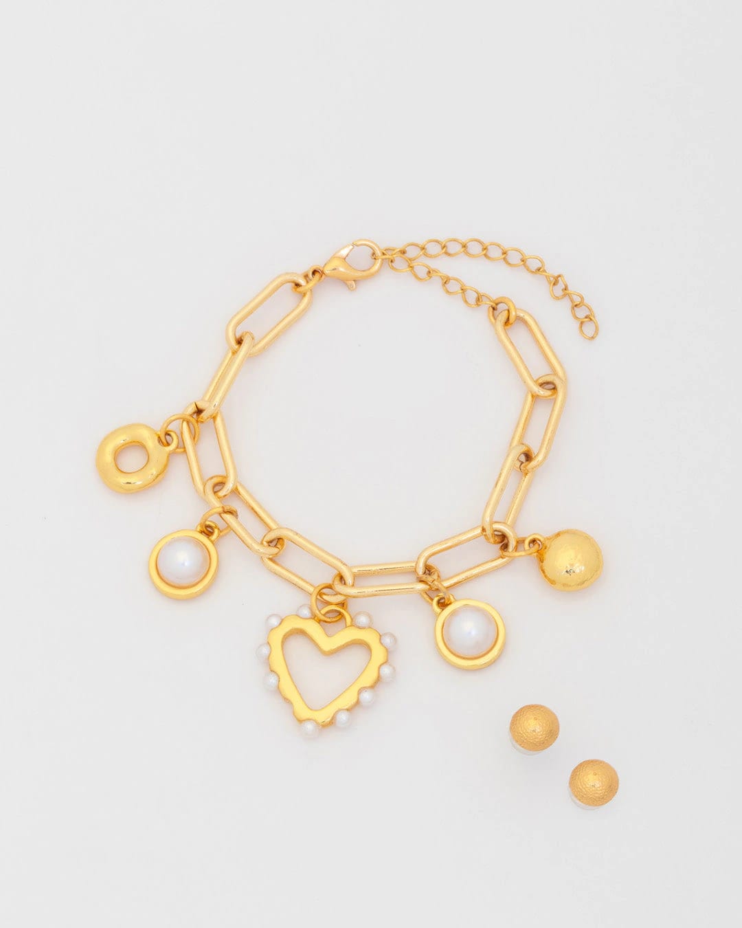 Pulsera Multicharms Corazón Perla + Aretes - imagen 2