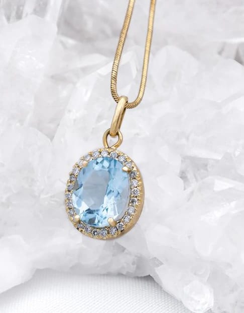 Dije Topacio Azul y Diamantes en Oro Amarillo 18K - imagen 1