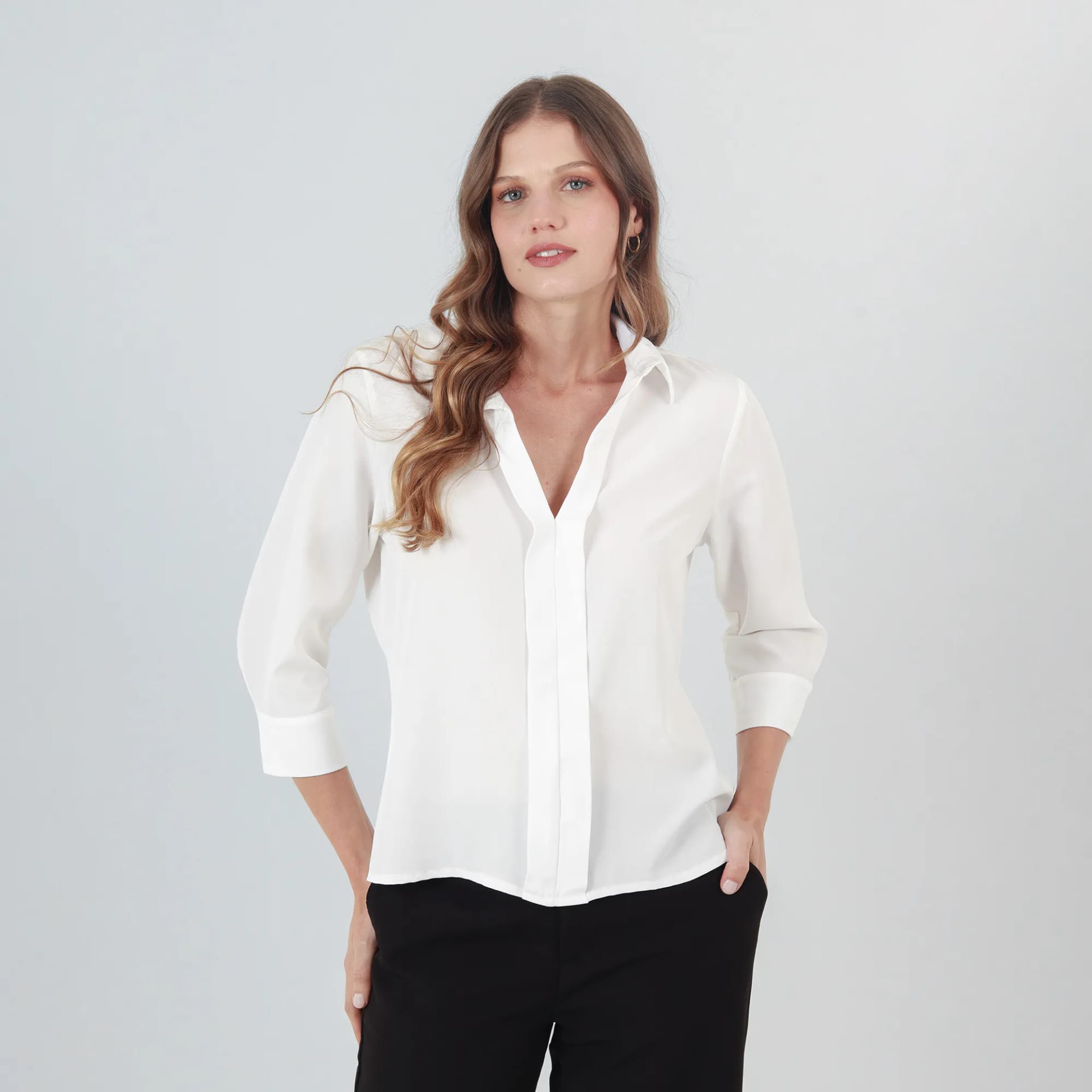 Blusa Cuello Camisero Manga 3/Cuartos - imagen 5