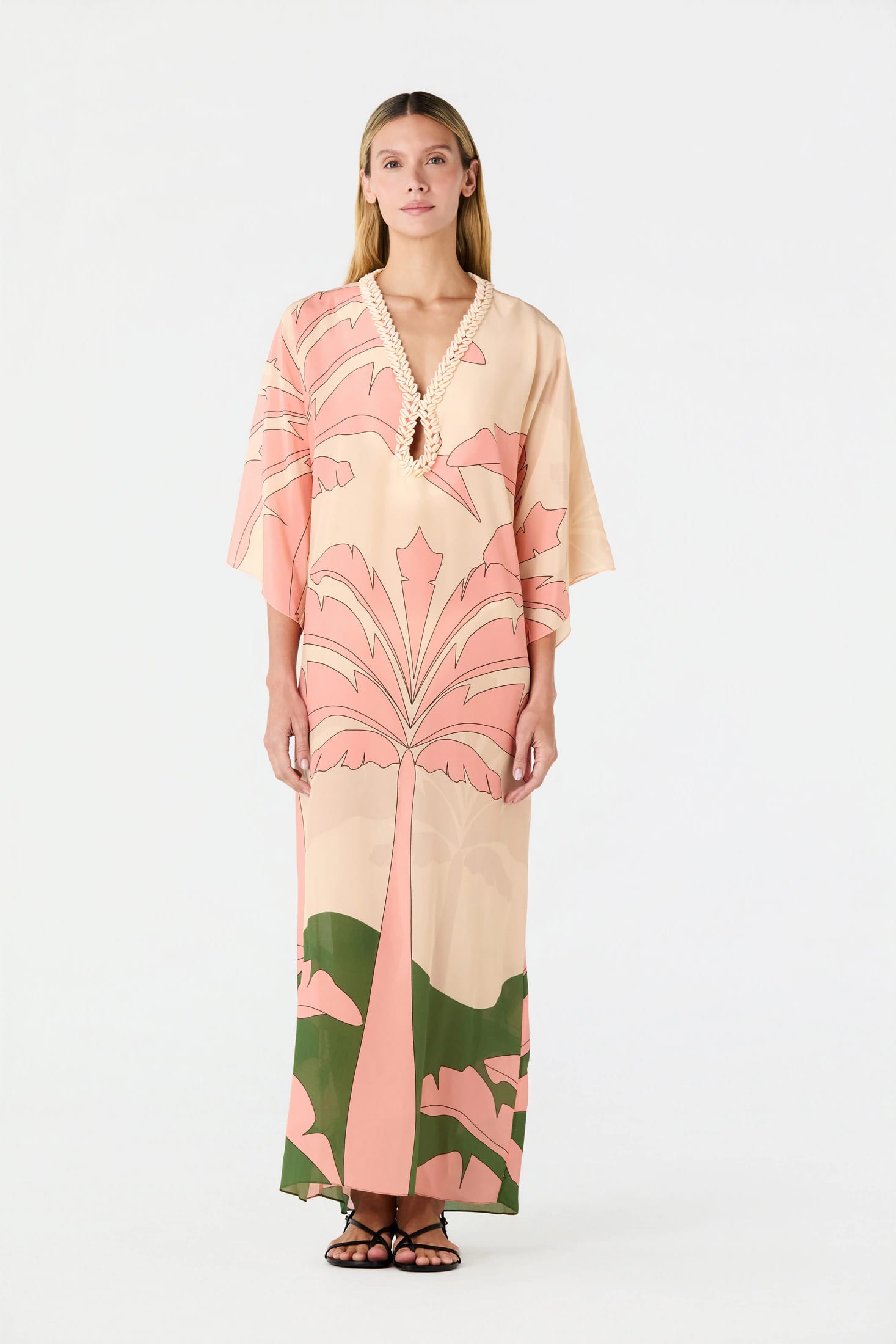 Andina Hand-Embroidered Crepe Tunic / Peach Palms - imagen 2