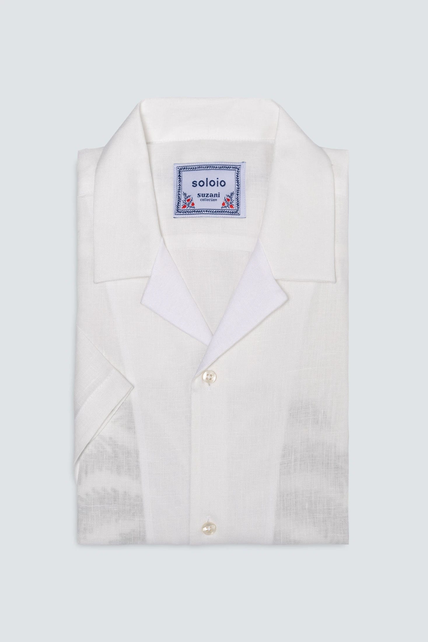 Men's linen shirt white tambour - imagen 5