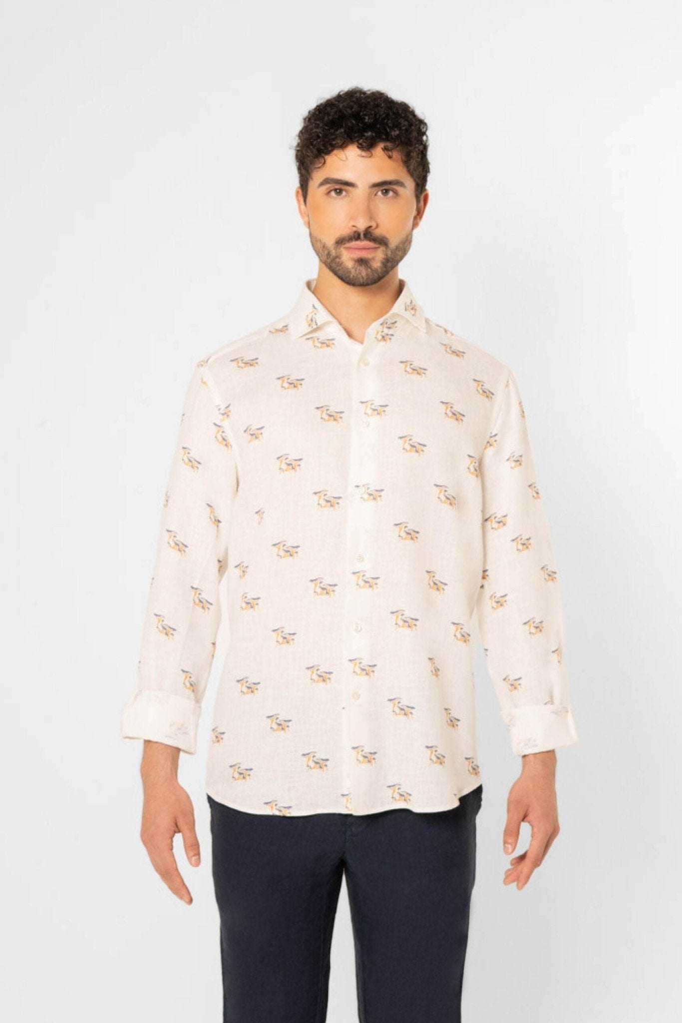 Men's white linen mushroom shirt - imagen 4