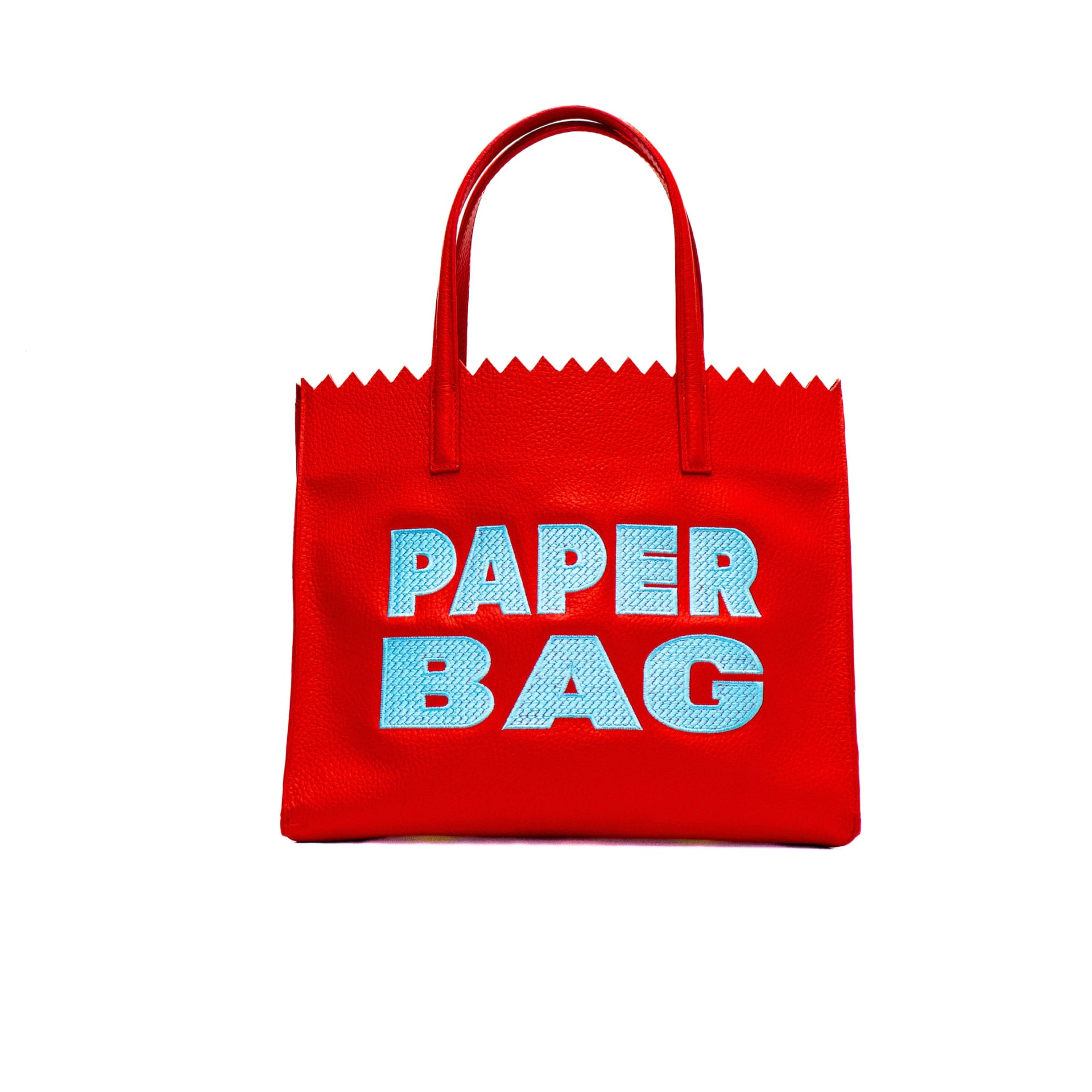 PAPER BAG SHORT - rojo x bordado celeste - imagen 1