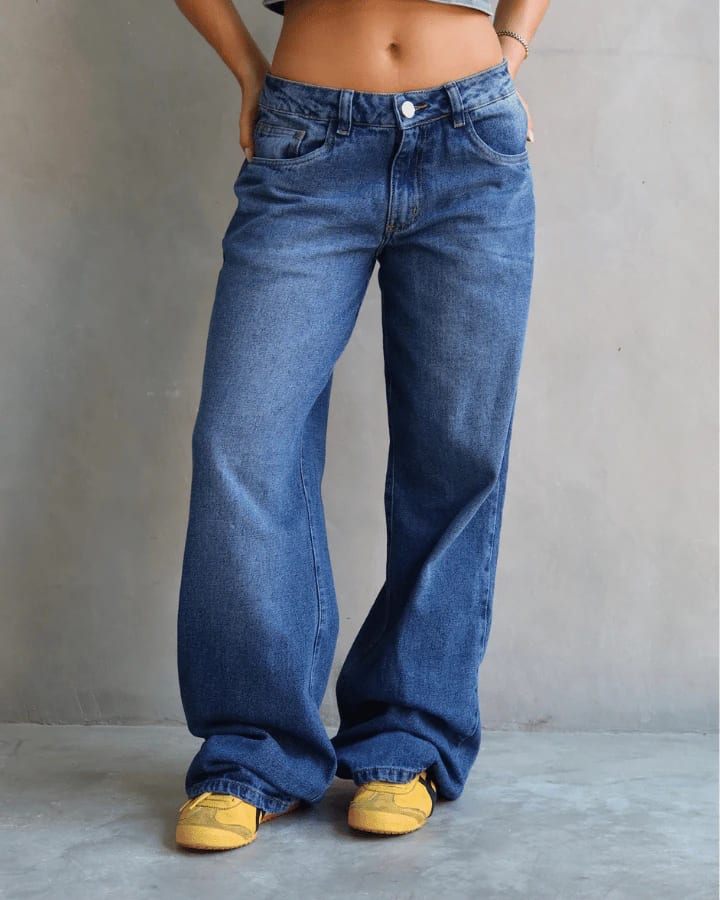 JEAN LOW WIDE FIT TIRO BAJO ANCHO AZUL OSCURO - imagen 6