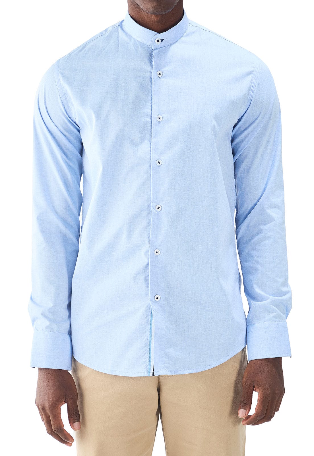 Camisa cuello nerú azul media pechera en contraste - imagen 3