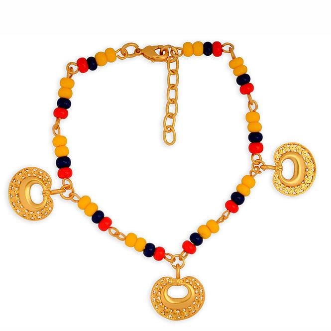 Pulsera colombia con 3 dijes mini nariguera de círculos Tairona - imagen 1