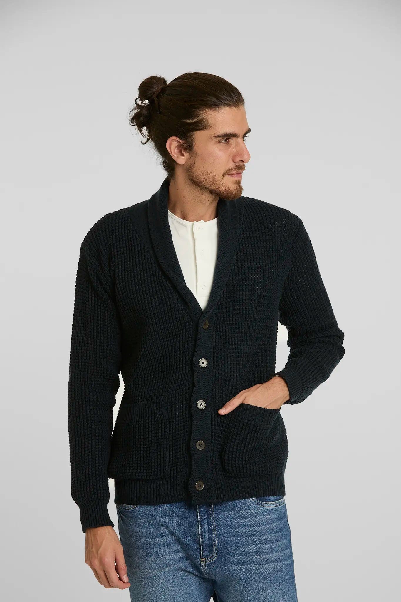 Sweater Tejido Shawlneck Azul Oscuro - imagen 7