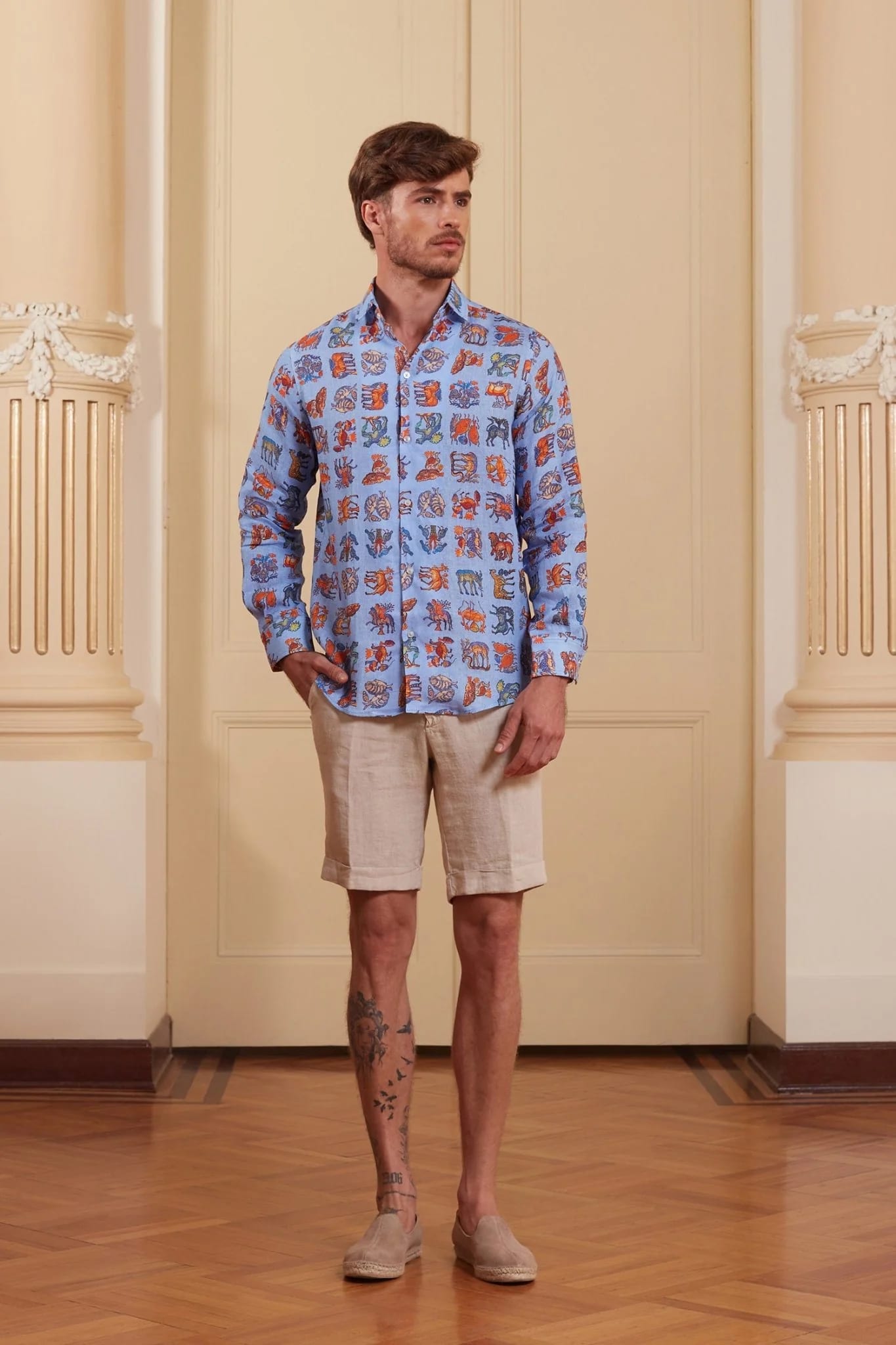 Men's justiniano linen shirt sky blue - imagen 8