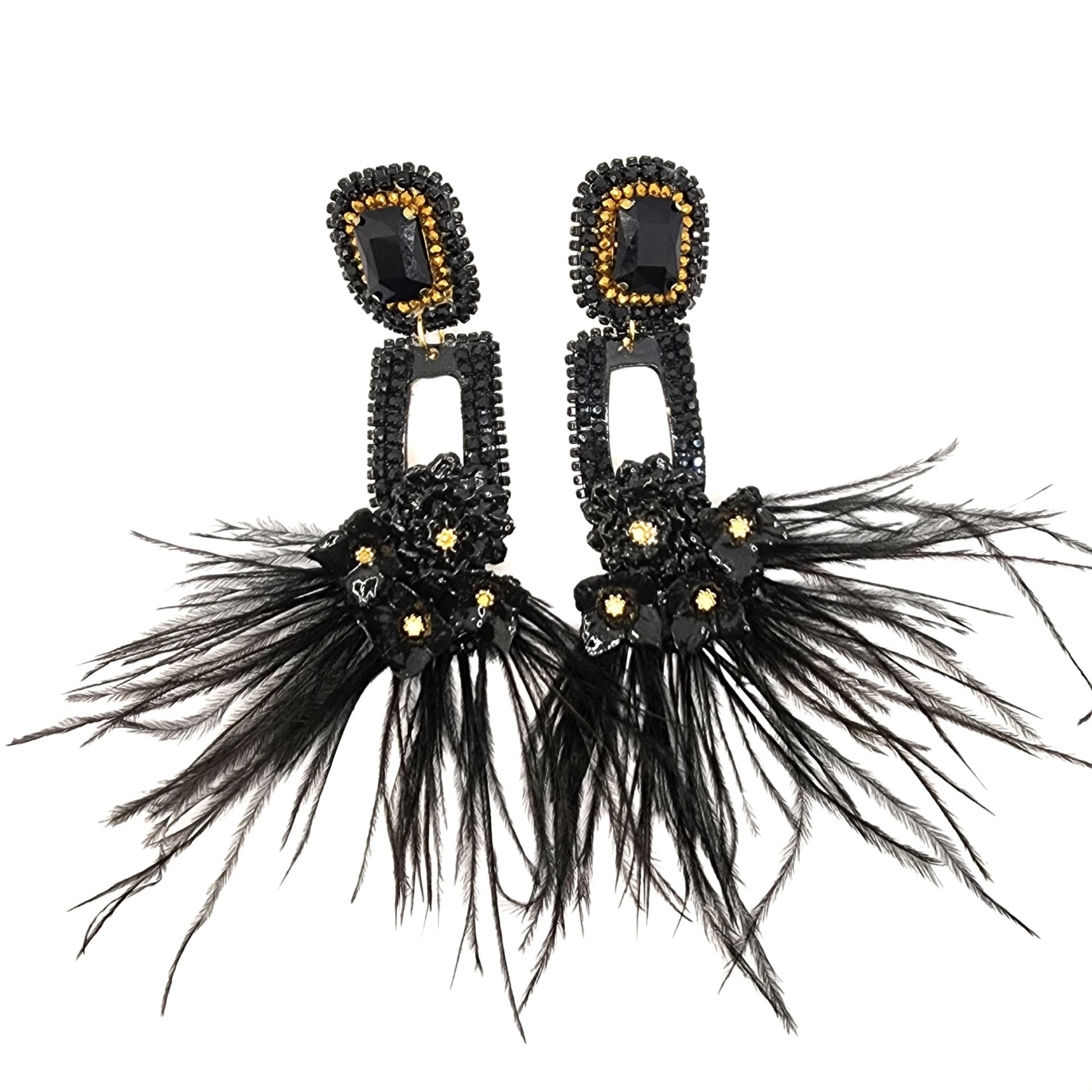 Black Dangling Feather Earrings - imagen 1