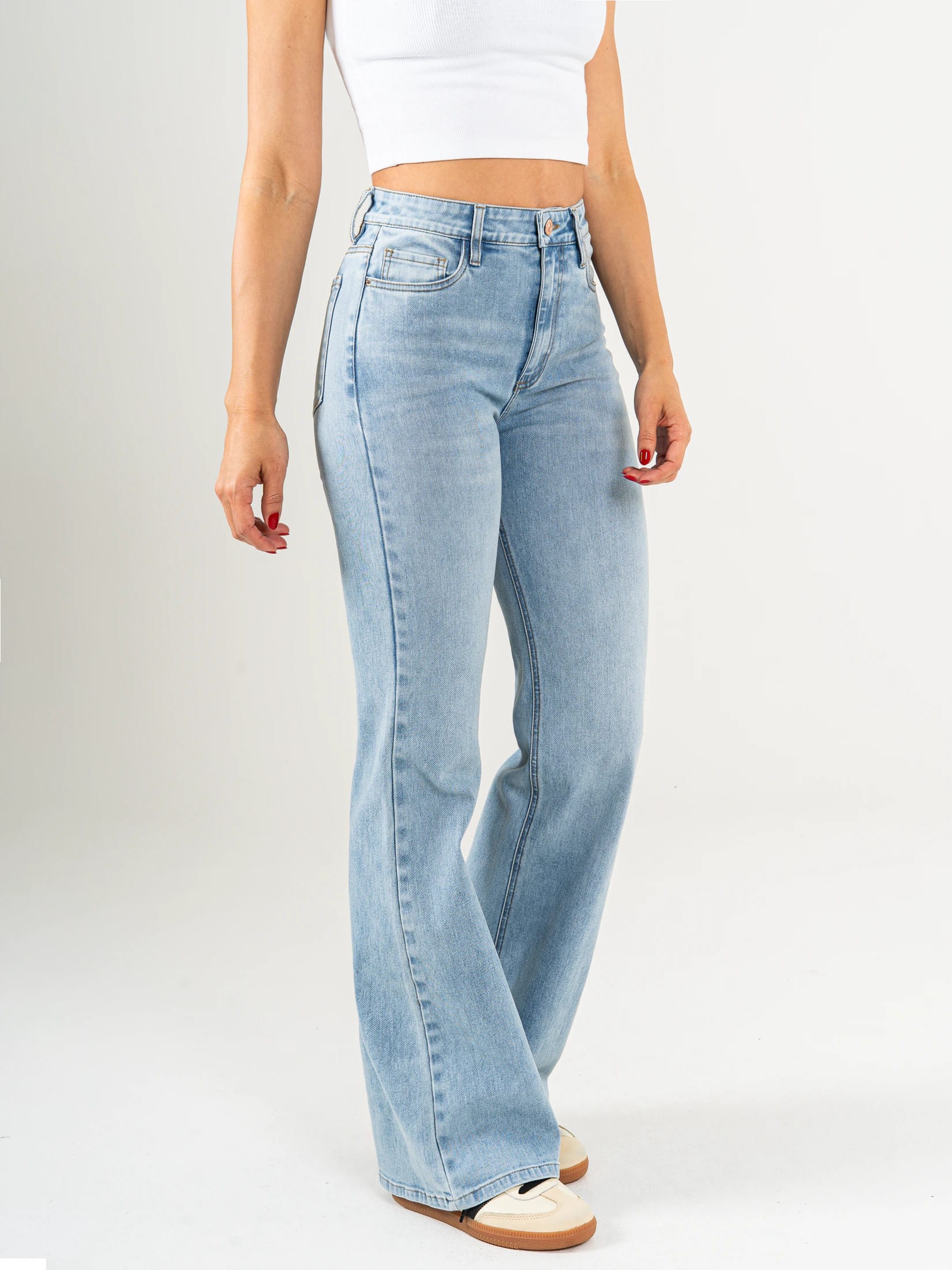 Ref: 065784 Jean flare stretch, bota ancha, tiro alto, tono azul claro. - imagen 3